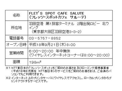 羽田空港に‘無線ブロードバンド’体感スペース誕生！《 FLET’S　SPOT　CAFE　SALUTE 》のオープンについて～オフィスや家庭のネット環境がそのまま空港のカフェで！NTT東日本の公衆無線L