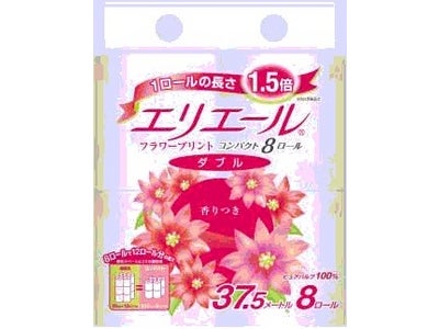 ～持ち運び易く、収納スペースを取らないプリントトイレット～　「エリエール　トイレットティシューフラワープリントコンパクト8R」