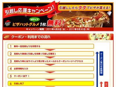 『引越し見積もり料金が安くなる！今ならピザ1枚プレゼント！』 ～エイチーム、ピザハットと提携で、無料クーポンプレゼントキャンペーン開始～