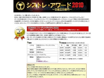 シストレ・アワード2010（日経225部門）を発表！