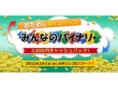 トレイダーズ証券「みんなのバイナリー」おためしキャンペーンのキャッシュバック金額増額！！