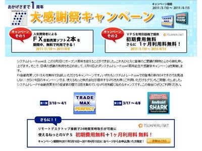 『システムトレード.com1周年記念大感謝祭キャンペーン』を実施