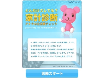 So-net公式Facebookページにて『家計診断 アナタの生活費チェック』アプリ提供開始  ～新生活に向け、あなたのズレ感をチェック!～