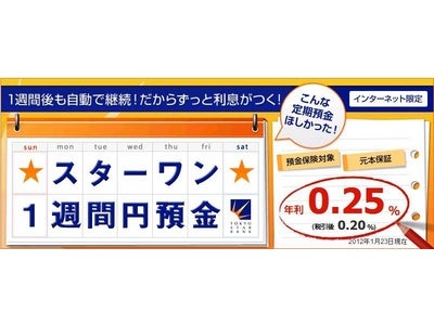 業界最短 1週間満期！＋ 好金利が自動継続「スターワン1週間円預金」新発売