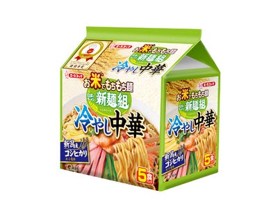 エースコック　お米でもちもち　ラーメン新麺組　コク醤油味／コクしお味　リニューアル お米でもちもち　冷やし中華新麺組　新発売