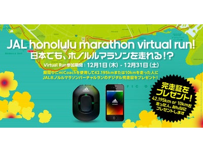12月1日（木）「JALホノルルマラソンバーチャルラン」スタート！！ 清武弘嗣選手、青木宣親選手、浅尾美和選手など アディダス契約選手も続々参加中！！