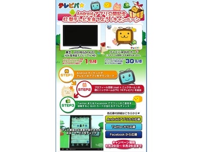 テレビで気になる情報をすぐに簡単検索できるアプリ テレピパ★！～「Androidアプリ公開記念　42型テレビを当てよう！キャンペーン」を実施します！～