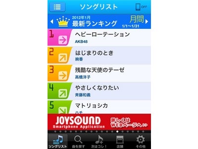 最大19曲の一括予約が可能で、ヒトカラにも最適！iPhone/Android向け選曲予約アプリ『キョクナビJOYSOUND』配信スタート