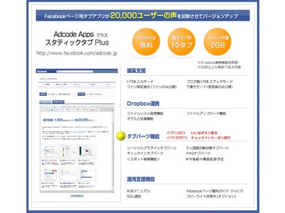 アドコード、国内利用1,500ページ20,000ユーザーの声を反映したFacebookページ編集の常識を変える新アプリの提供開始