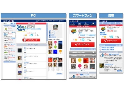【フジテレビ】イマ見てる番組を共有できるソーシャルチェックインサービス 『イマつぶLIVE』を『mixi』上にて展開開始 2011年9月29日（木）より
