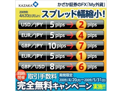 My外貨、取引標準スプレッド縮小開始！5月末まで、取引手数料無料キャンペーンを同時実施！