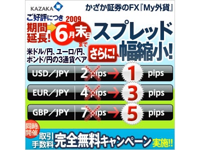 ＦＸ始めるならこのキャンペーン中に！6月30日まで延長決定！【もっと近づくスプレッド縮小】＆【手数料完全無料】キャンペーン