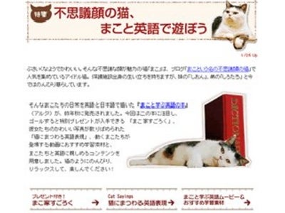 ブログで大人気の「まこ」と楽しみながら英語が学べるWEBサイト「不思議顔の猫、まこと英語で遊ぼう」