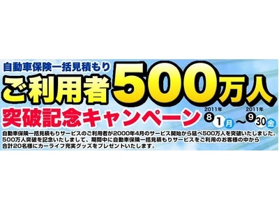 『保険の窓口インズウェブ』の自動車保険一括見積もり請求サービス「ご利用者500万人突破記念キャンペーン」のお知らせ