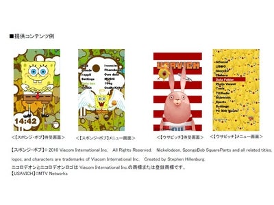 人気沸騰！　【USAVICH】と【スポンジ・ボブ】があなたのケータイをジャック☆きせかえ公式サイト『キャラきせかえ＠MTV』ドコモ・au・ソフトバンクでオープン！