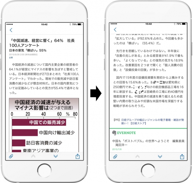 iOS、Androidの日経電子版アプリで、ニュースの閲覧中に関連するノートを表示します