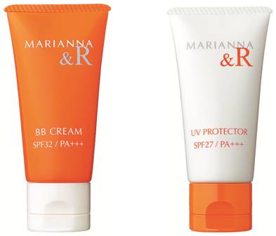 新製品「マリアンナ＆R BBクリーム」（写真左）と「マリアンナ＆R UVプロテクター」（写真右）