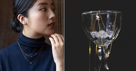 画像左：トリロジーダイヤモンドのネックレス、画像右：一等星シリウスのダイヤモンドネックレス