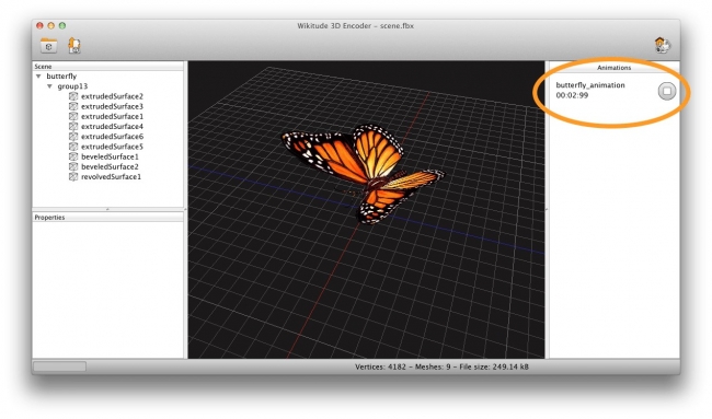 「Wikitude 3D Encoder」のアニメーションリスト
