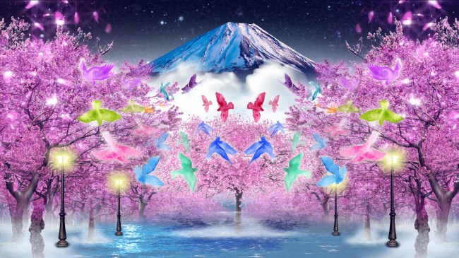 右側壁面イメージ：夜桜と富士山」イメージ