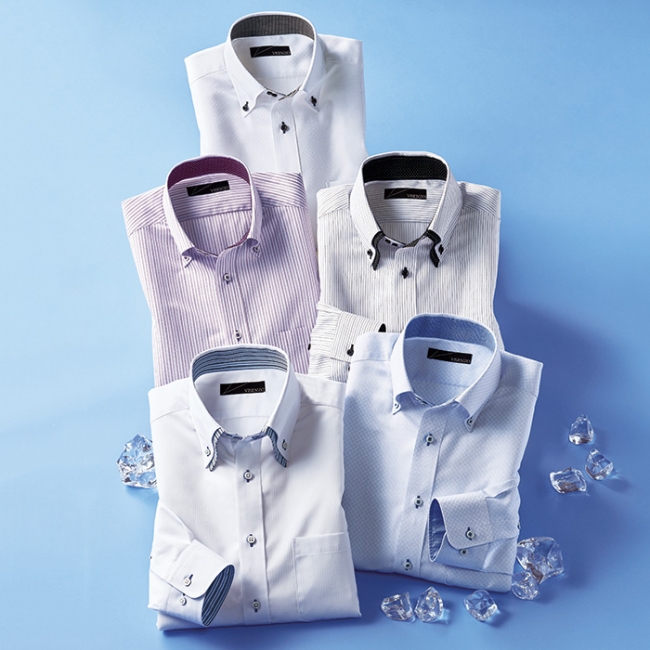 形態安定配色使いデザインシャツ（長袖タイプ／半袖タイプ）
