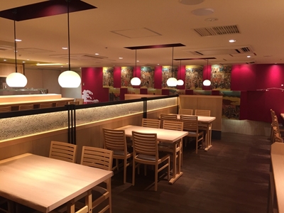 JR東京駅丸の内地下北口改札近く・客席78席（立ち寿司12席・カウンター12席・テーブル54席）※早朝は、朝定食メニューがあり、寿司以外にもうなぎ料理・天ぷら料理も提供致します。