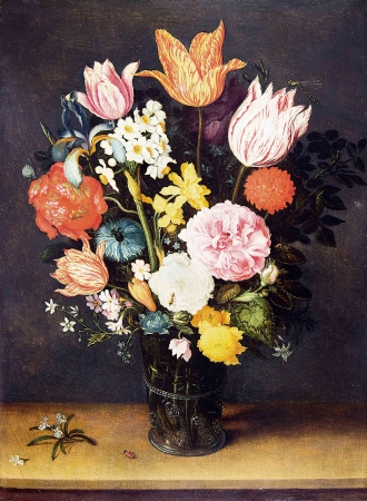 ヤン・ブリューゲル1世　ヤン・ブリューゲル2世《机上の花瓶に入ったチューリップと薔薇》1615－1620年頃 Private Collection