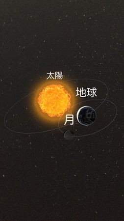太陽を中心に地球が公転し、地球のまわりを月が公転します（3DCG）。
