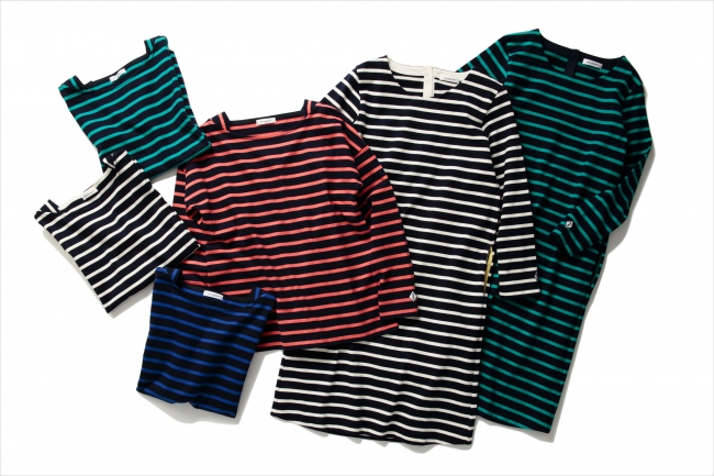 コットンボーダーバスクシャツ＆ワンピース  ／ バスクシャツ¥ ¥5,940 ／ ワンピース ¥ 9,180 (税込)