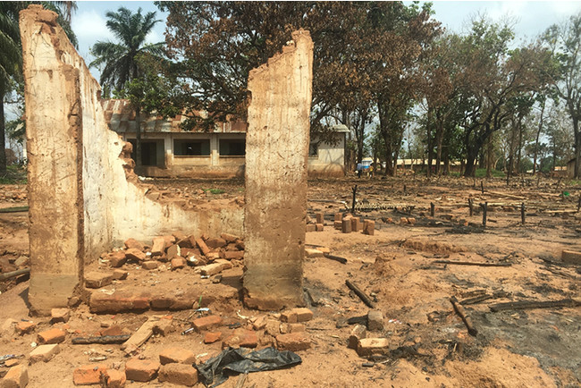 バンバリ郊外に2013年に設置されたエレバージュ避難民キャンプは先月上旬、破壊され焼失した＝2021年6月　© Vivien Aristide／MSF