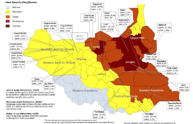出典：南スーダン IPC　Map 2014年7月-8月