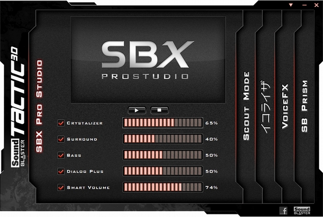 PC、Mac接続時に利用可能な、SBX Pro Studio 機能も搭載