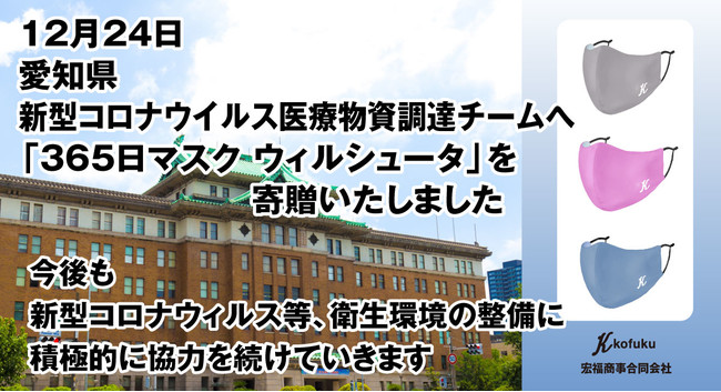 2020年12月24日愛知県庁新型コロナウイルス医療物資調達チームへ「365日マスク　ウィルシュータ 」を寄贈いたしました