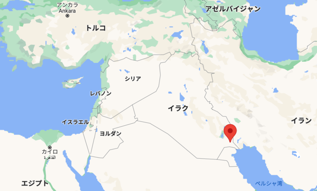 バスラはイラク南東にある同国第2の都市であり、世界有数の油田地帯です。図はGoogle Mapより引用。