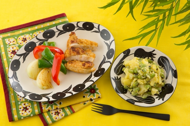 白山鶏のカレーグリル（ムシカキ風）／お芋とビーンズのサラダ（イリオ風）