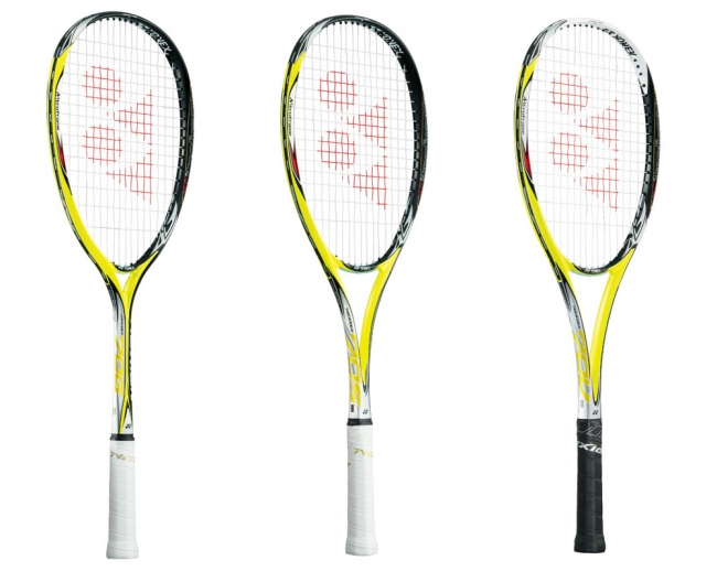 ソフトテニスラケット新製品 左から「NEXIGA70G、NEXIGA70S、NEXIGA70V」