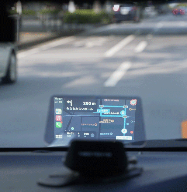 車載用ヘッドアップディスプレイ「HUD-2023」の設置イメージ 車載用ヘッドアップディスプレイ「HUD-2023」の設置イメージ