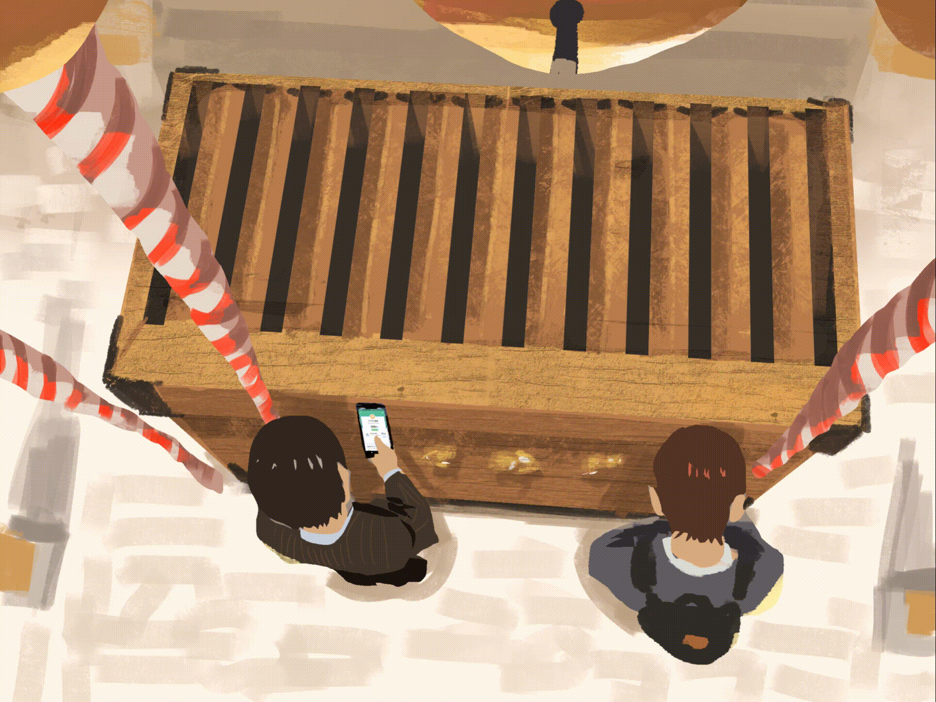 極薄木目シートからディスプレイの光を透過する壁装材「インフォウォール」を用いた、景観に溶け込むデジタル賽銭 極薄木目シートからディスプレイの光を透過する壁装材「インフォウォール」を用いた、景観に溶け込むデジタル賽銭