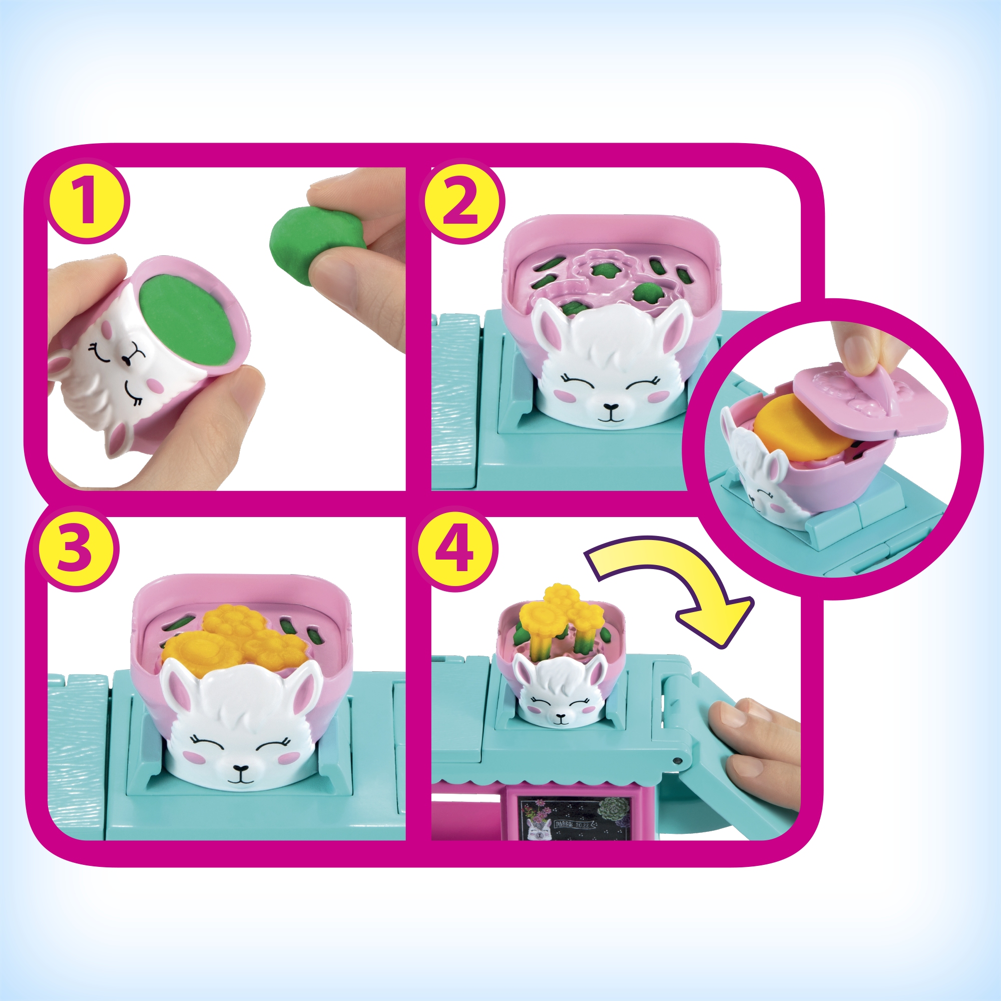 ラマの花びんにねんどを入れると　　お花があらわれる