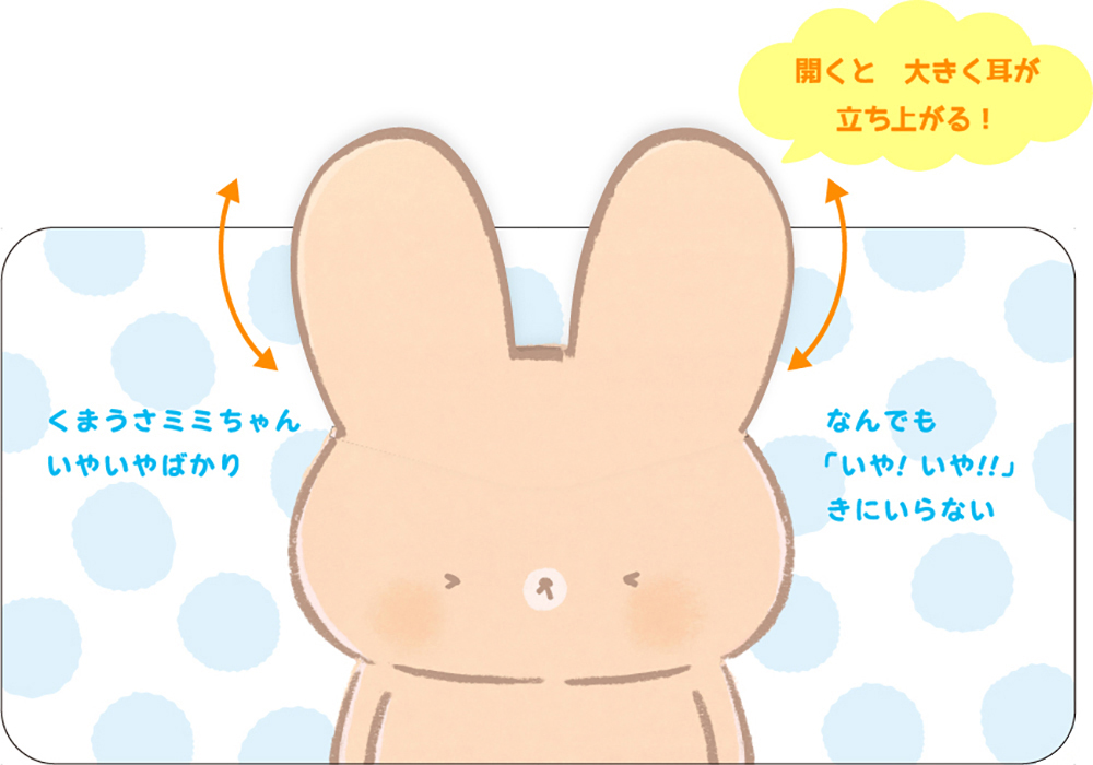 ▲ページを開くとダイナミックに耳が立ち上がるしかけ／『くまうさミミちゃん　いやいやどっち？』本文より