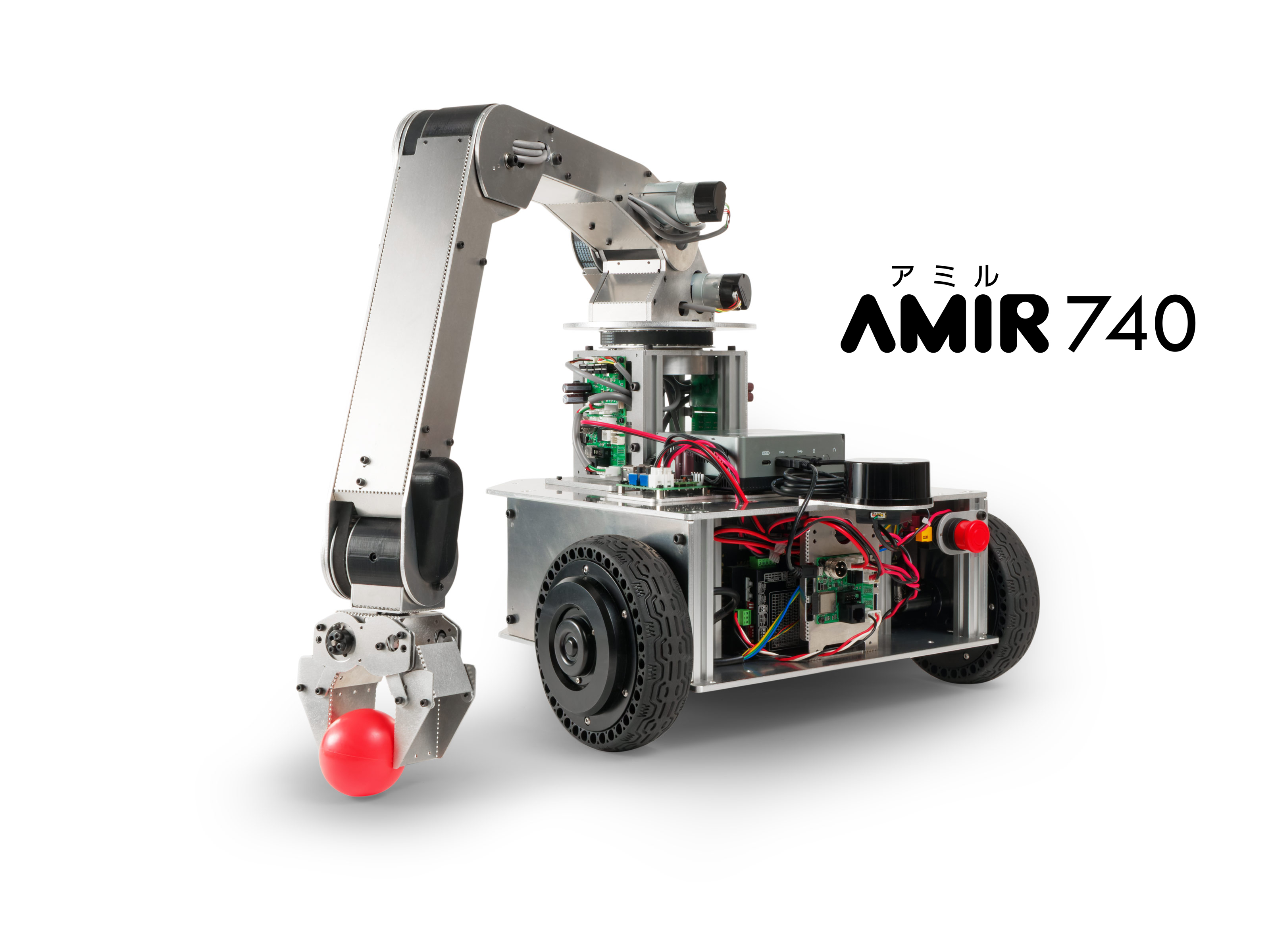 台車用ロボットアーム AMIR 740 （別売の研究開発用台車ロボット「メガローバーF120A」への搭載例）