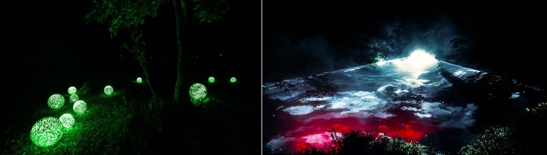 左・ゾーン④マリモのメッセージ、右：ゾーン⑥カムイの警告　©MOMENT FACTORY