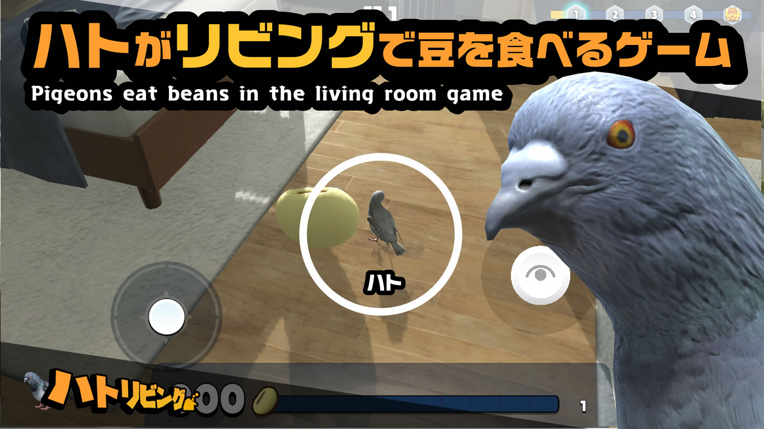 ハトリビング｜鳩がリビングで豆を食べるゲーム
