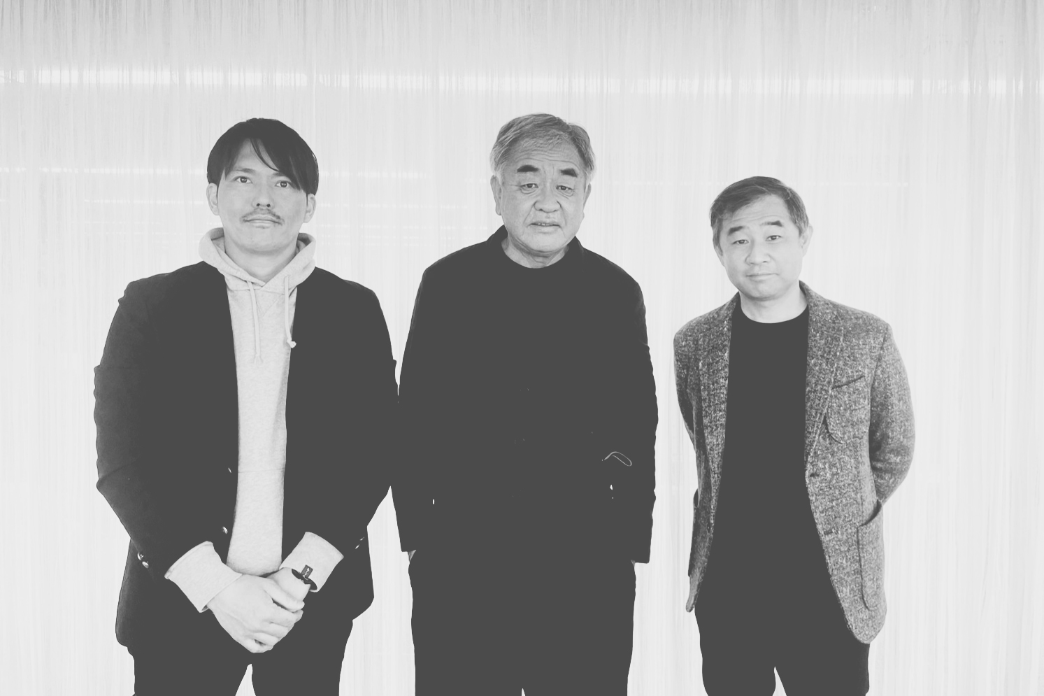 （左）ウチノ板金　内野友和　（中央）隈研吾氏　（右）岡庭建設　池田浩和氏