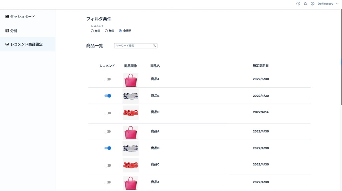 商品表示非表示設定