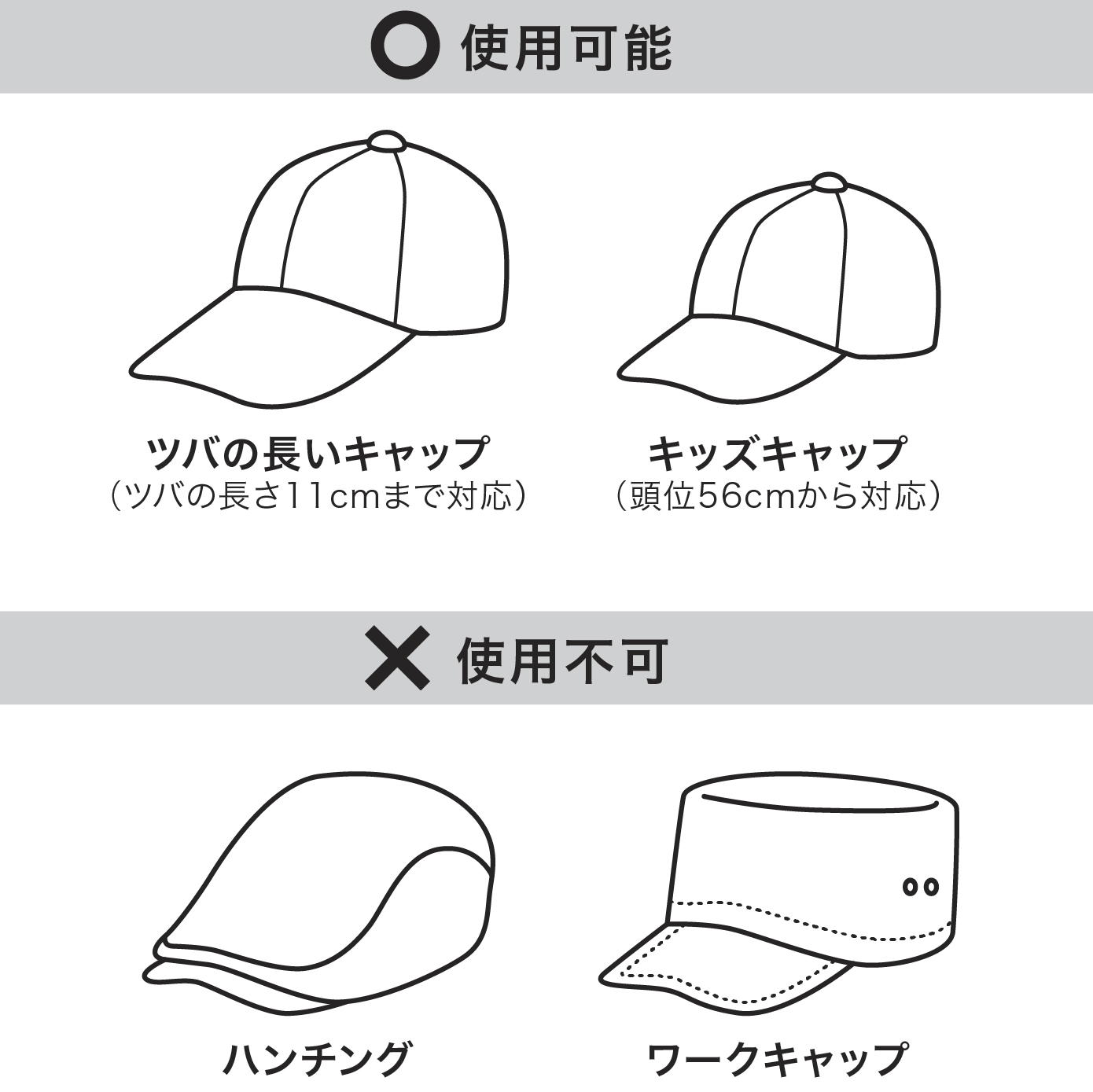 大人用と子供用キャップを並べたイメージ