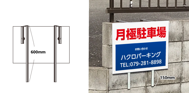 高さ450mmの看板では下からはみ出ていました