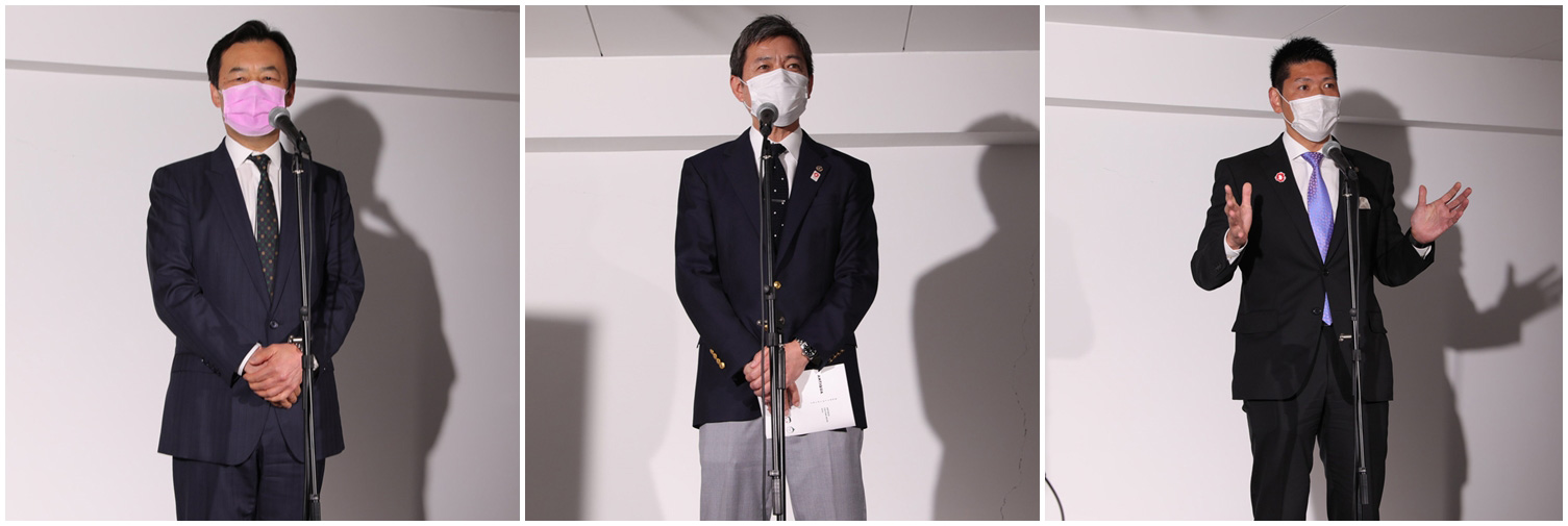 左から 辻 宏康和泉市長、森 和臣大阪府議会議員、杉本 太平大阪府議会議員  