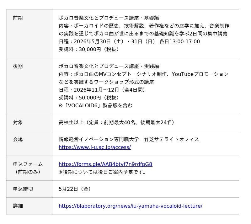 ボカロ文化と音楽プロデュースを体系的に学ぶ講座をiUと共同開講 ボカロ文化と音楽プロデュースを体系的に学ぶ講座をiUと共同開講