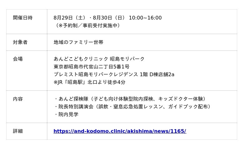 共働き世帯の“もしも”を支える365日診療の小児科「あんどこどもクリニック 昭島モリパーク」が9月1日に開院年中無休で診療を行う小児科クリニック
